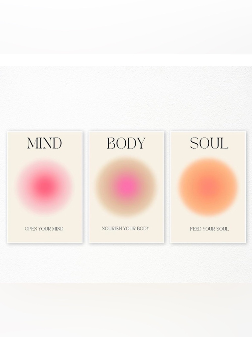 Mind, Soul, Body Trio Decorative Posters- Pink & Orange Ombre